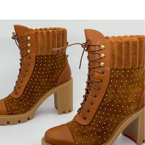 Christian Louboutin DAKITA LUG 70 Studded Spike Suede Boots Heel Booties - Picture 5 of 13